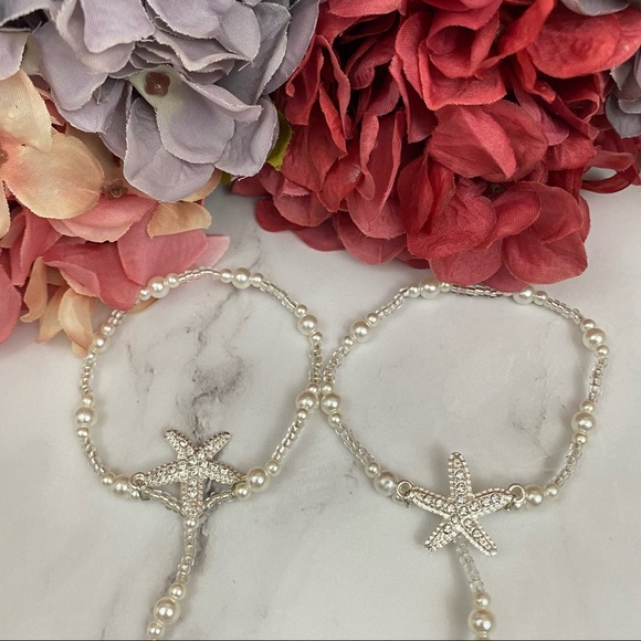 2 Pcs Pearl Starfish Barefoot Sandals Anklet Set - Picture 7 of 16